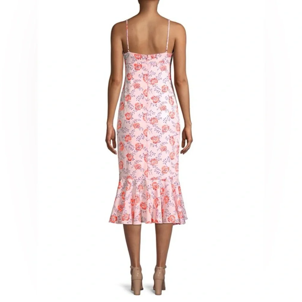 Likely Veosa Floral Midi Dress Rose Size 0 Pink Spaghetti Strap V-Neck - Picture 2 of 13